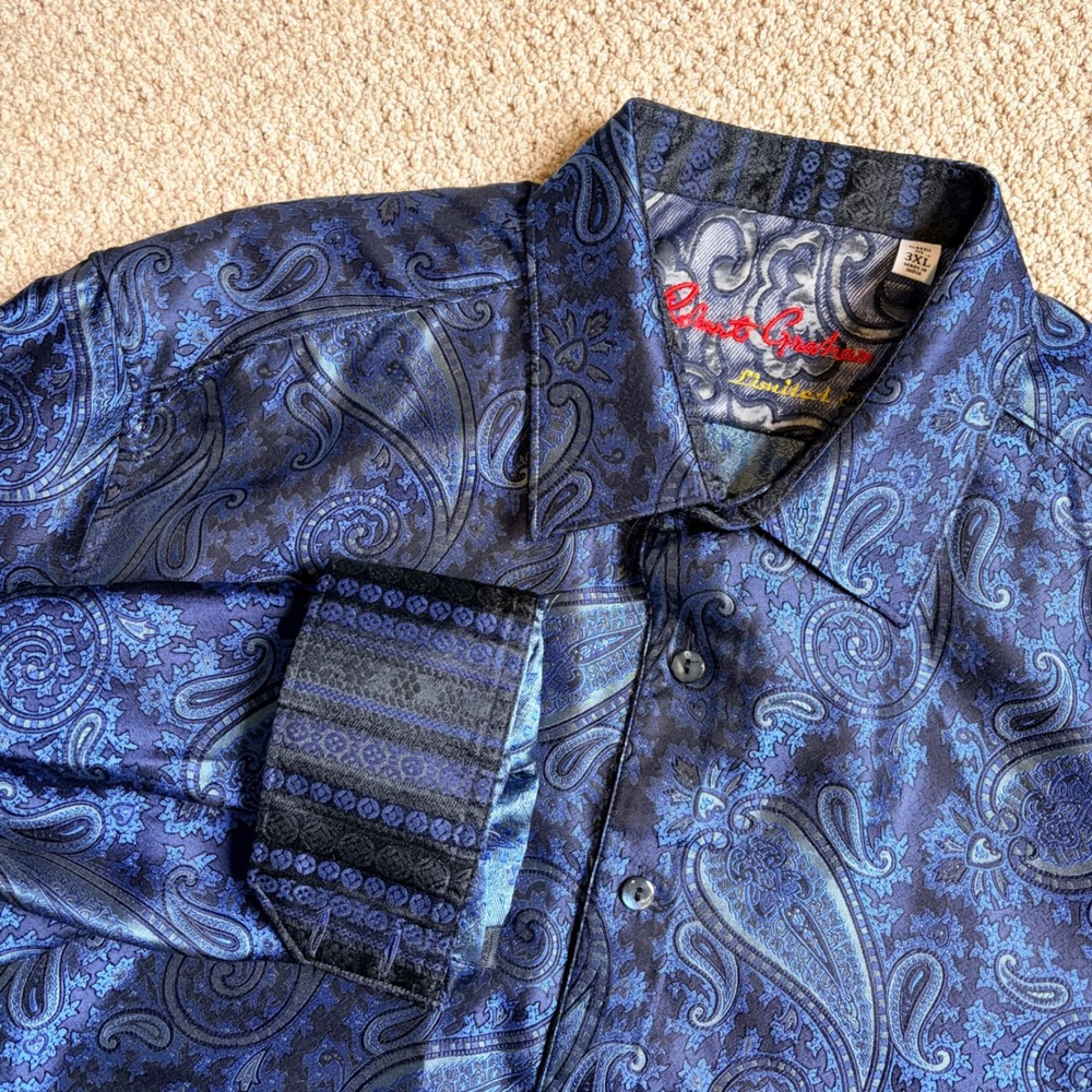 Robert Graham Limited Edition 683/902 100% Silk Paisley Shirt Blue Mens 3XL